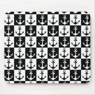 Black White Check Anchor Pattern Design  Mouse Pad