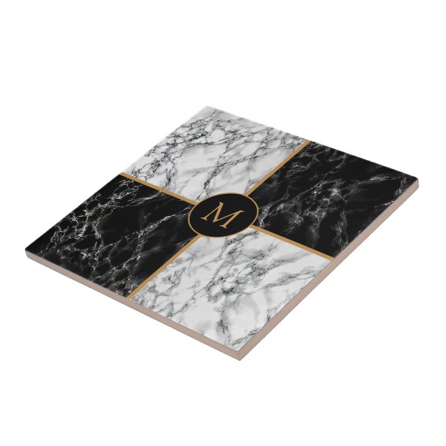 Black & White Check Marble - Customisable - Trendy Tile (Side)