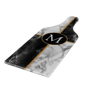 Black White Check Marble Cutting Board Your Letter