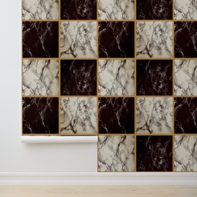 Black White Check Marble Wallpaper (Application)