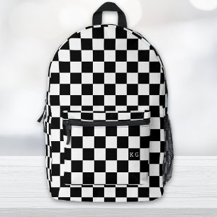 Black & White Check Pattern Monogram Initials Printed Backpack