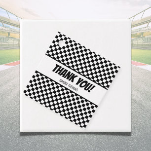 Black White Check Pattern Racing Theme Birthday Favour Tags