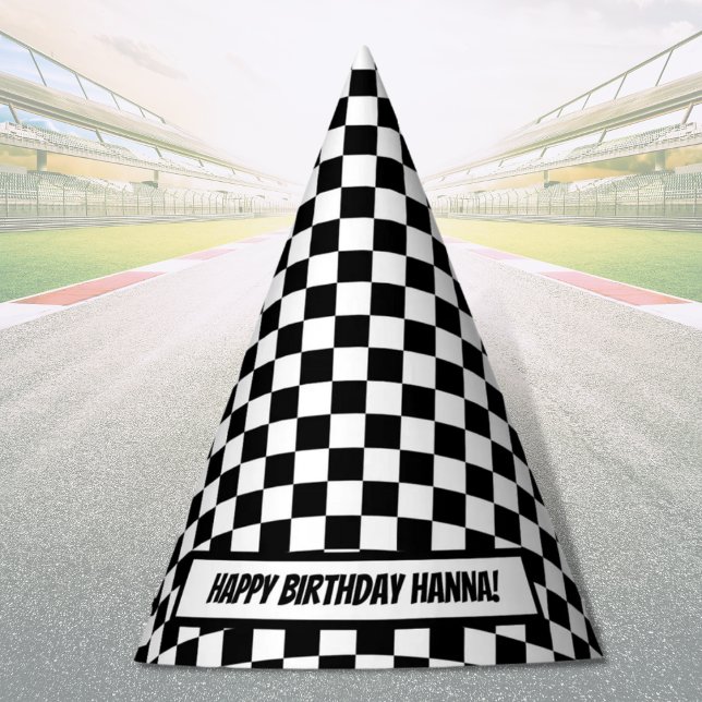 Black White Check Pattern Racing Theme Birthday Party Hat (Creator Uploaded)