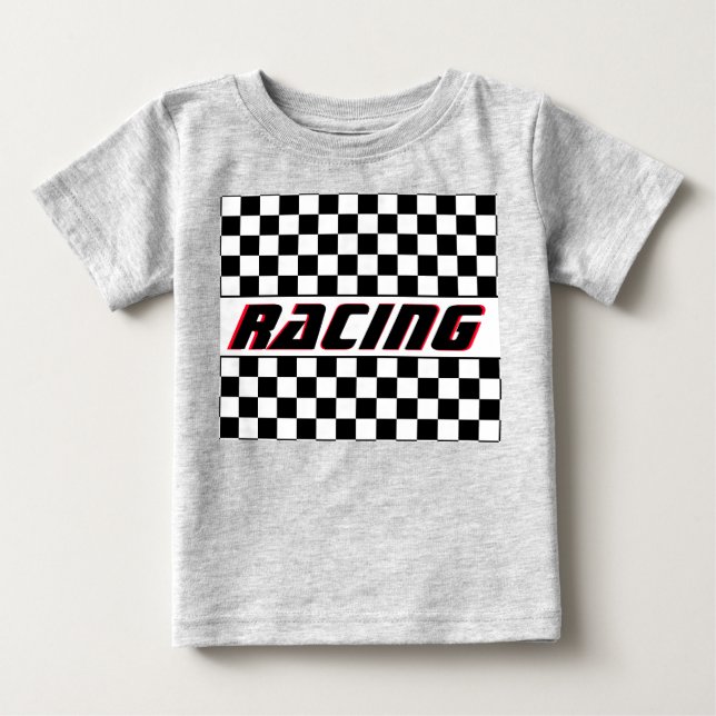 Black White Check Racing Theme Pattern Baby T-Shirt (Front)