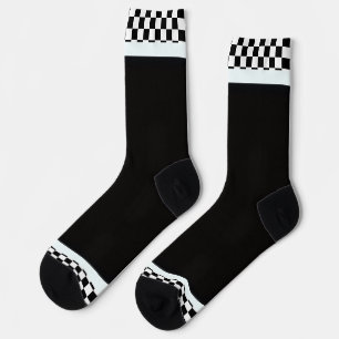 Black + White Check Trim Black Socks