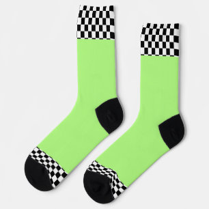 Black + White Check Trim Bright Green Socks