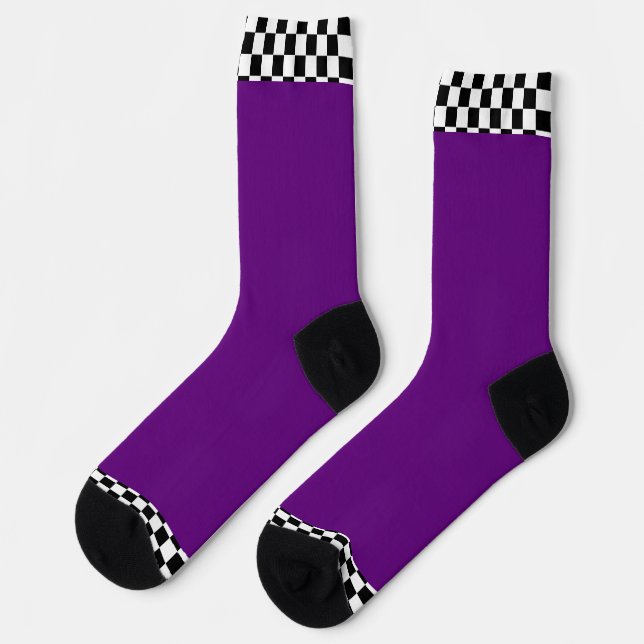 Black White Check Trim Purple   Socks (Left)