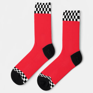 Black + White Check Trim Real Red Socks