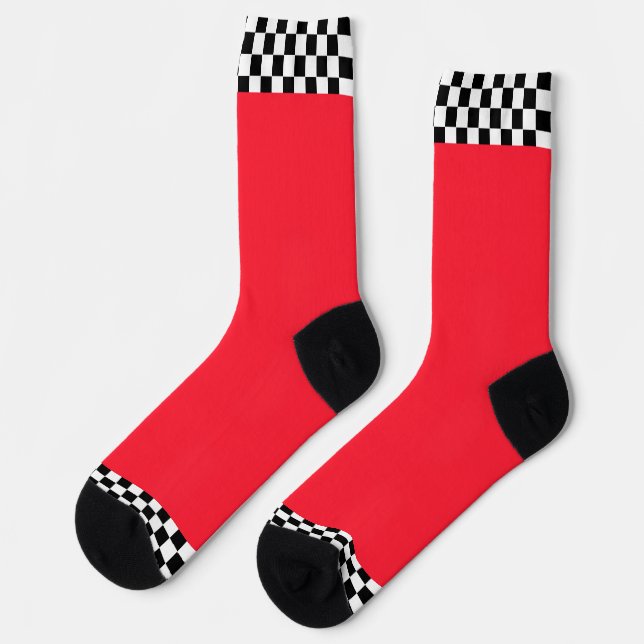 Black + White Check Trim Real Red   Socks (Left)