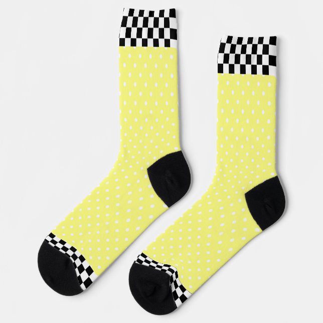 Black + White Check Trim Yellow  Socks (Left)