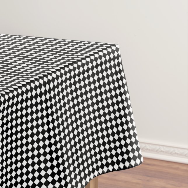 Black White Checkered Check Pattern Modern Chic Tablecloth (In Situ)
