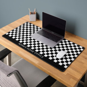 Black White Checkered Checkerboard Office School Desk Mat
