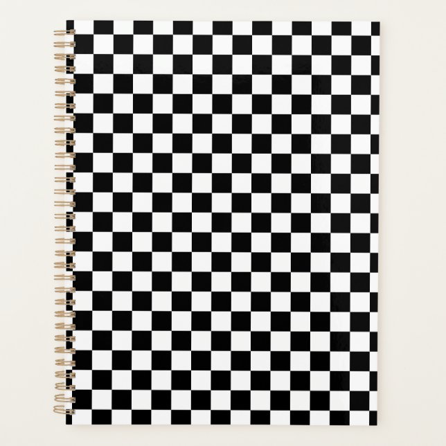 Black White Checkered Checkerboard Planner (Front)