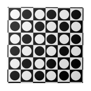 Black White Checkered Polka Dots  Tile