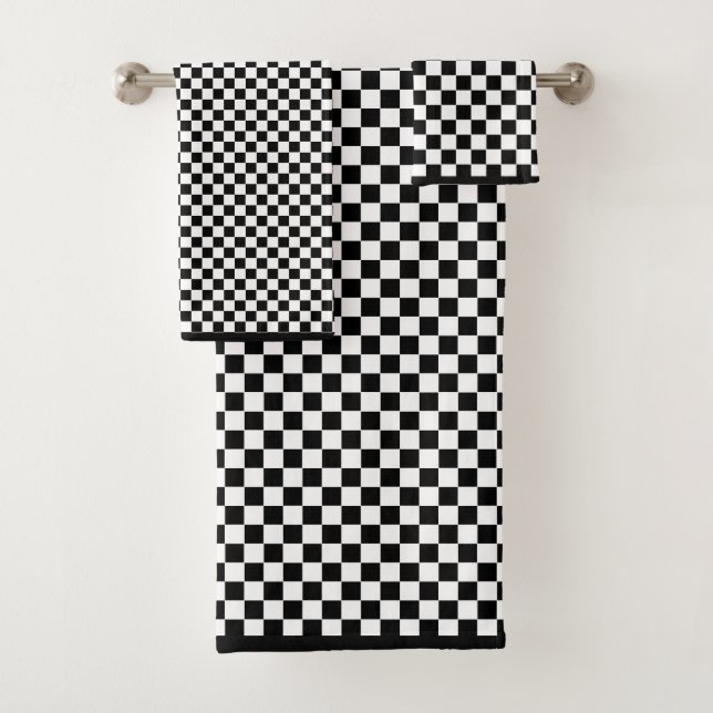 Black White Checks Bath Towel Set (Insitu)