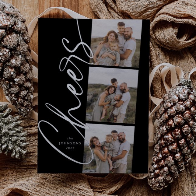 Black & White Cheers Elegant Script Christmas (Creator Uploaded)