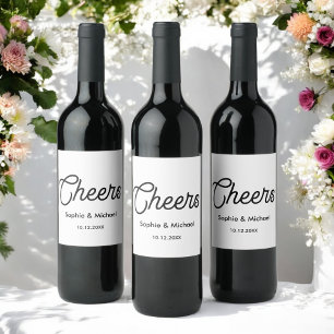 Black White Cheers Simple Wine Label