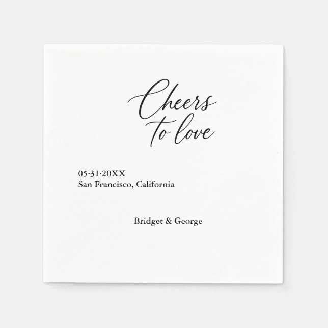 black & white cheers to love script  napkin (Front)