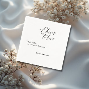 black & white cheers to love script napkin