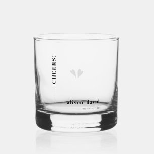 Black, white CHEERS typography minimalist wedding Whiskey Glass
