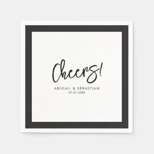Black & White Cheers Wedding Toast Cocktail Napkin