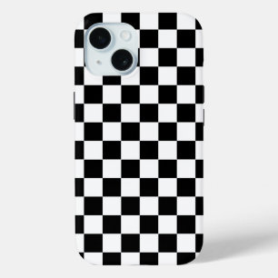 Black White Chequerboard Chequered Checked Check iPhone 15 Case