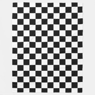 Black White Chequerboard Chequered Checked Check Fleece Blanket