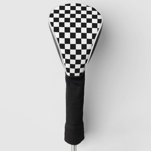 Black White Chequerboard Chequered Checked Check Golf Head Cover (Front)