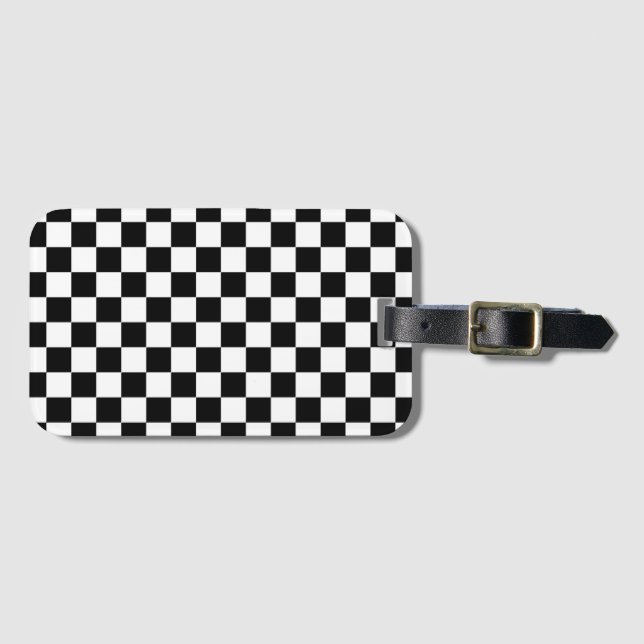 Black White Chequerboard Chequered Checked Check Luggage Tag (Front Horizontal)