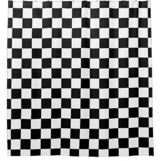 Black White Chequerboard Chequered Checked Check Shower Curtain
