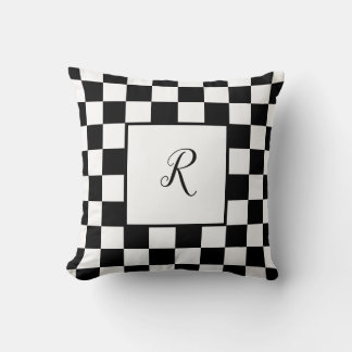 Black & White Chequerboard Design with Monogram Cushion