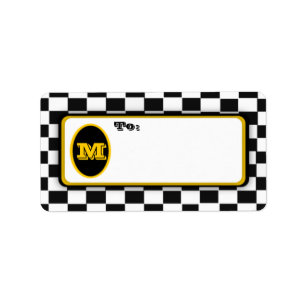 Black White Chequerboard Monogrammed Mail Labels