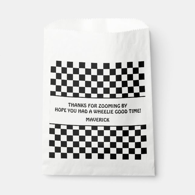 Black White Chequerboard Pattern Birthday Favour Bags (Front)