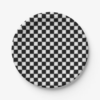 Black & White Chequerboard Pattern Paper Plate