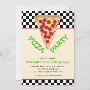 Black & White Chequerboard Pizza Party Invitation
