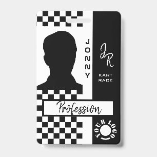 Black White Chequerboard Racing Flag Line Racing ID Badge