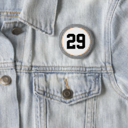 black white chequerboard sports colours number 6 cm round badge
