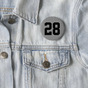 black white chequerboard sports team colours numbe 6 cm round badge