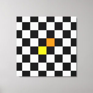 Black, White Chequerboard with Yellow Orange Colou Canvas Print