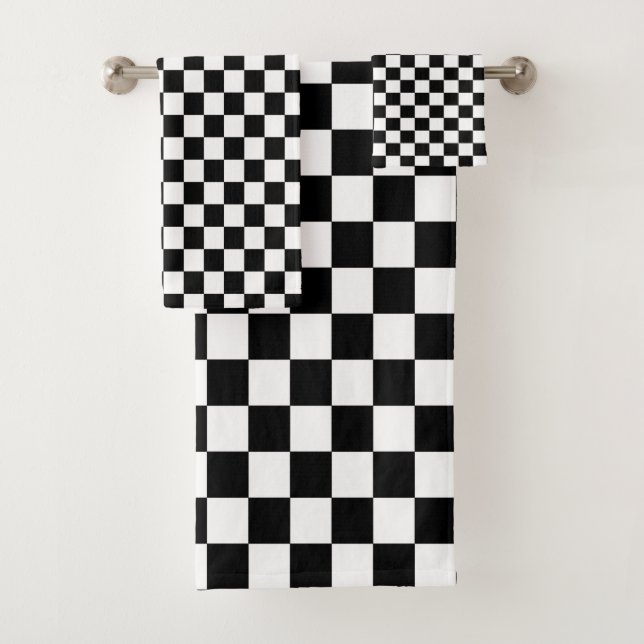 Black & White Chequered Bath Towel Set (Insitu)
