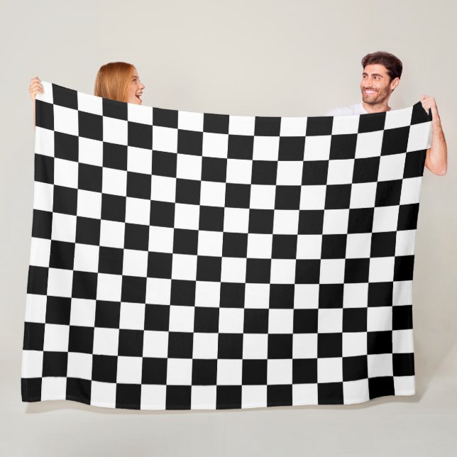 Black White Chequered Blanket; Choose Size Fleece Blanket (In Situ)