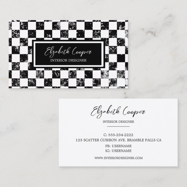 Black & White Chequered Board  Business Card (Front/Back)