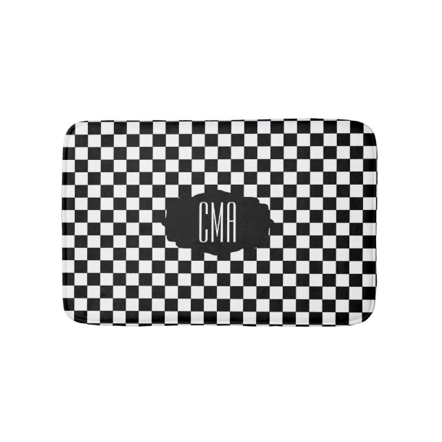 Black & White Chequered Board | DIY Monogram Bath Mat (Front)
