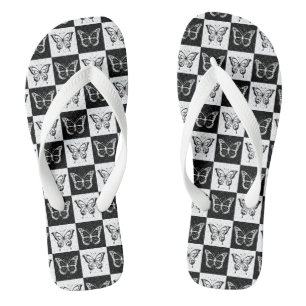 Black White Chequered Butterfly Design  Jandals