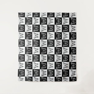 Black White Chequered Butterfly Design  Tapestry