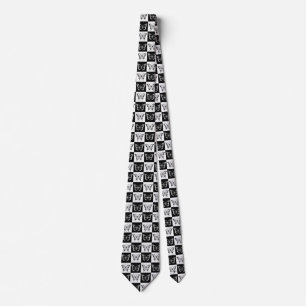 Black White Chequered Butterfly Design Tie