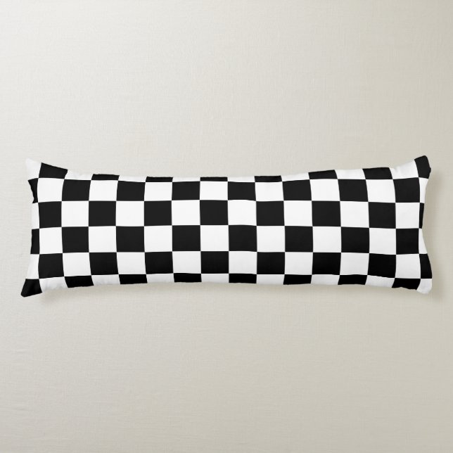 Black White Chequered Check Pattern Body Cushion (Front)