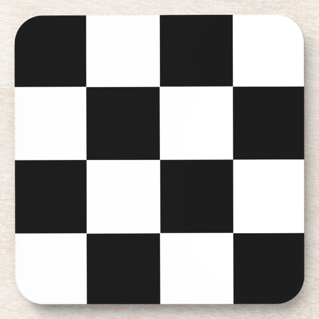Black White Chequered Check Pattern Coaster (Front)