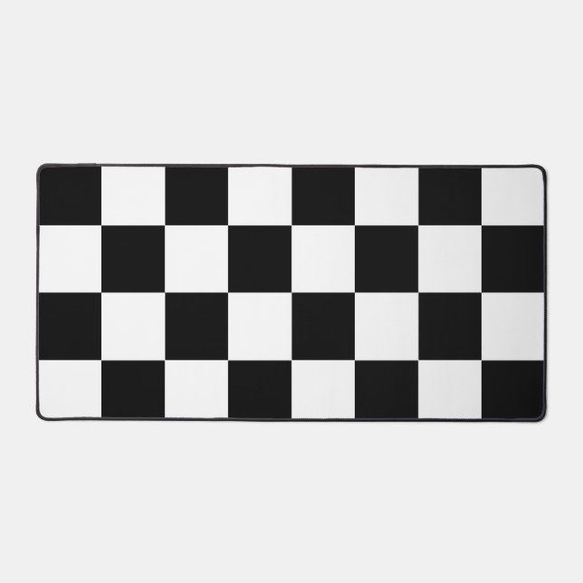 Black White Chequered Check Pattern Desk Mat (Front)