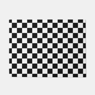 Black White Chequered Check Pattern Doormat